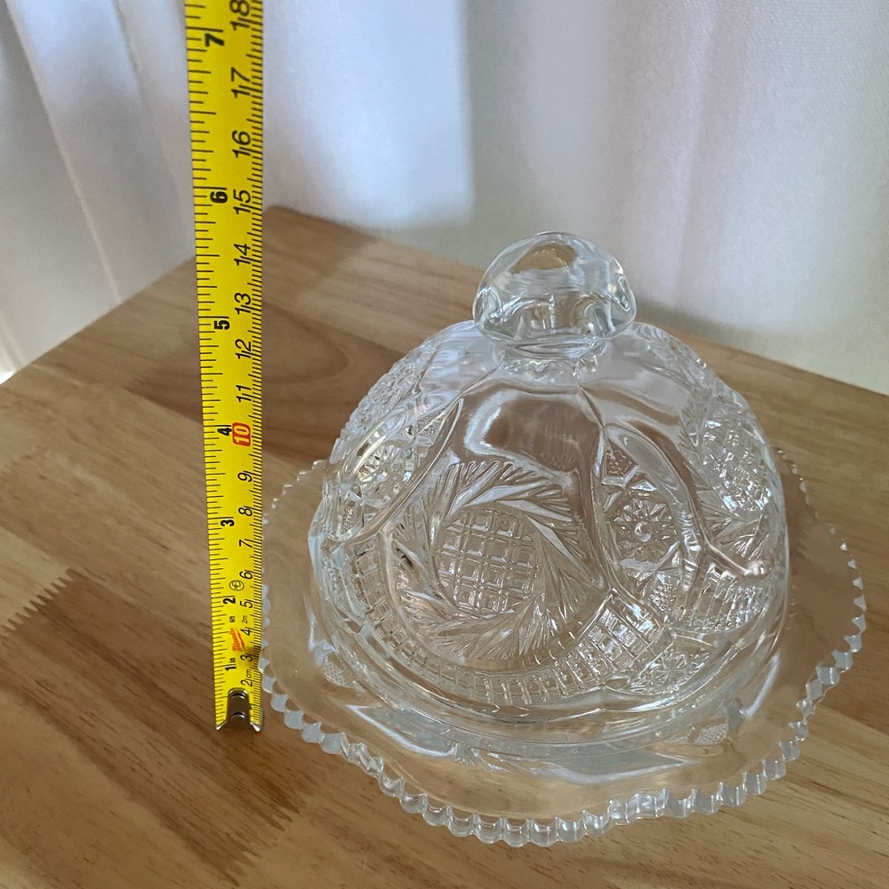 Vintage L.E. Smith Sunburst Pressed Clear Glass Round Covered Butter Dish Retro - Picture 7 of 11